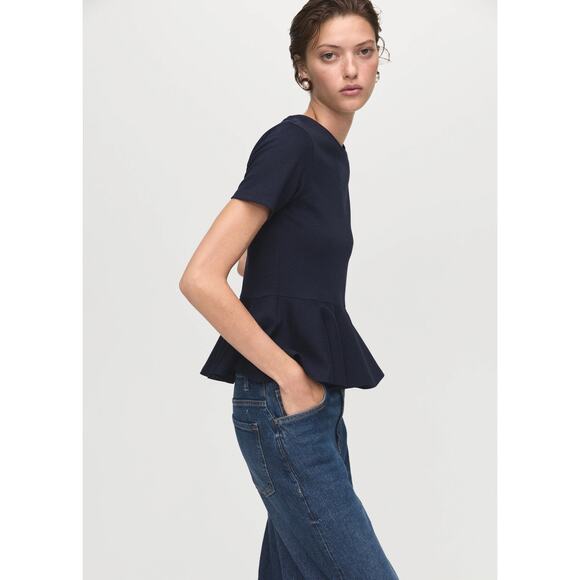 Mango Black Peplum Top Short Sleeve Round Neck Suit Collection - Size Small - Picture 1 of 14